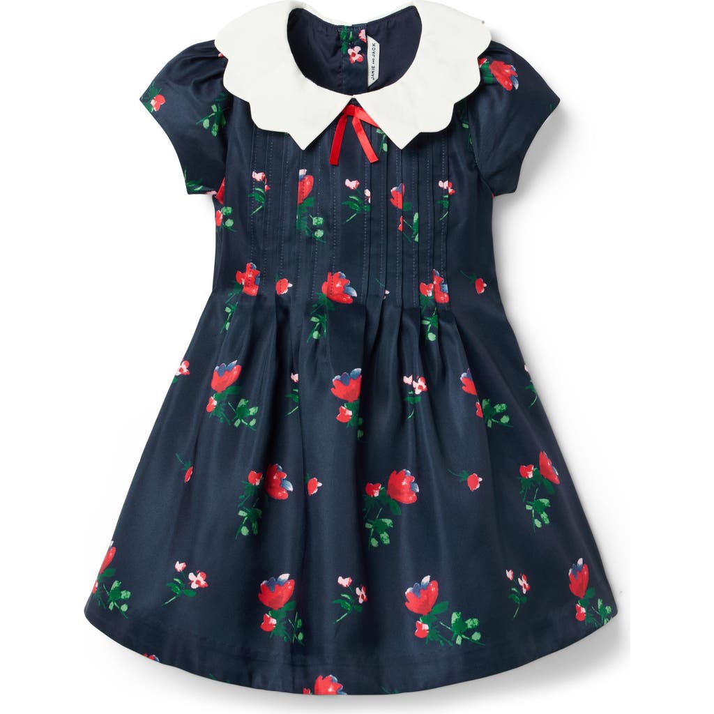 Janie And Jack The Pintuck Floral Dress In Blue