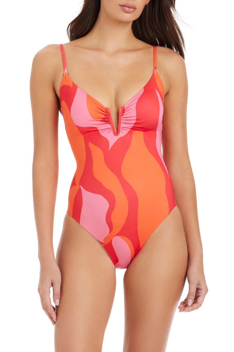 Mio Abstract Print One-Piece Swimsuit, Main, color, RED ENERGY