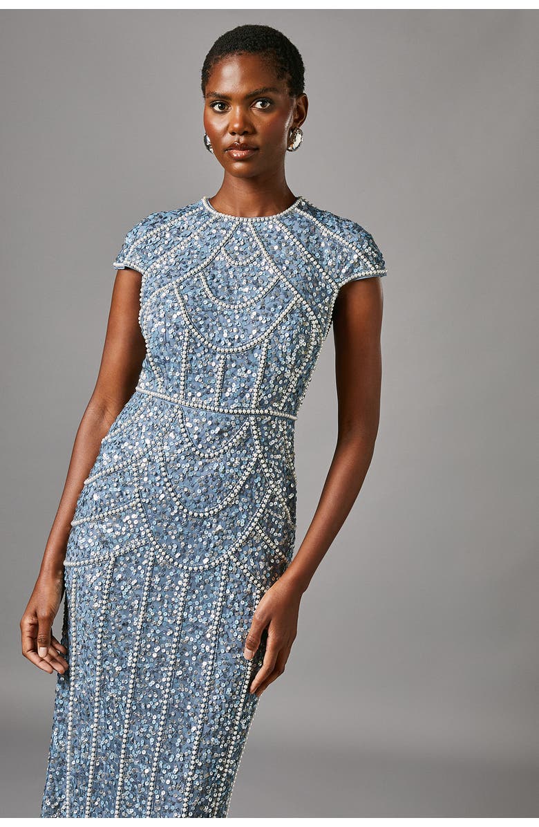 Coast Embellished Pencil Dress, Alternate, color, Dusty Blue