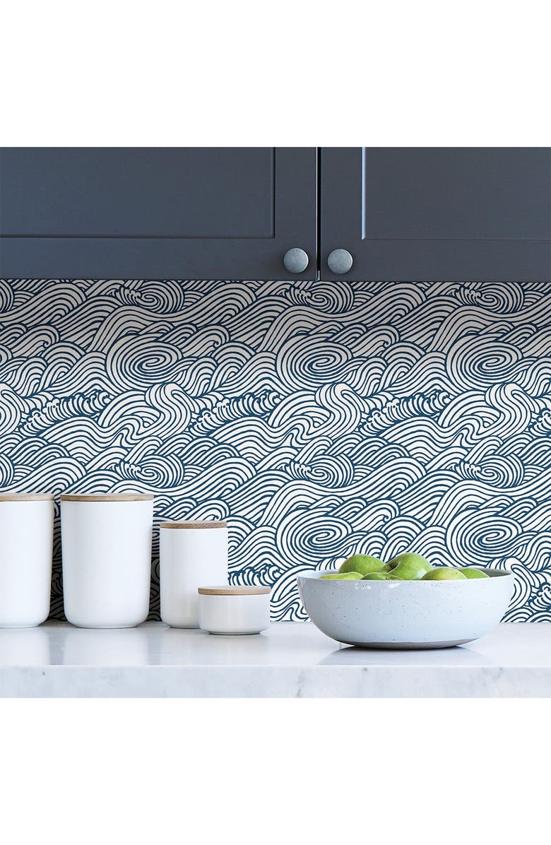Wallpops Navy Saybrook Peel & Stick Wallpaper, Alternate, color, 