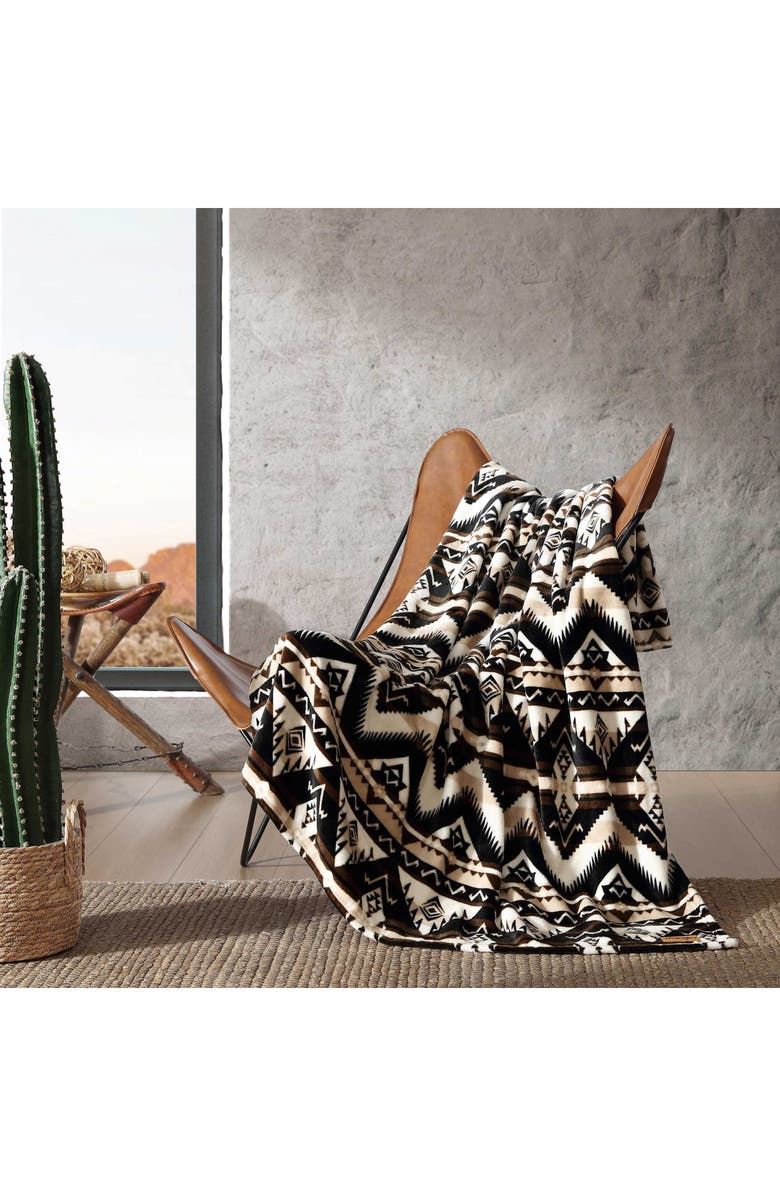 Wrangler Jesse Ikat Plush Fleece Throw Blanket, Alternate, color, Dark Brown