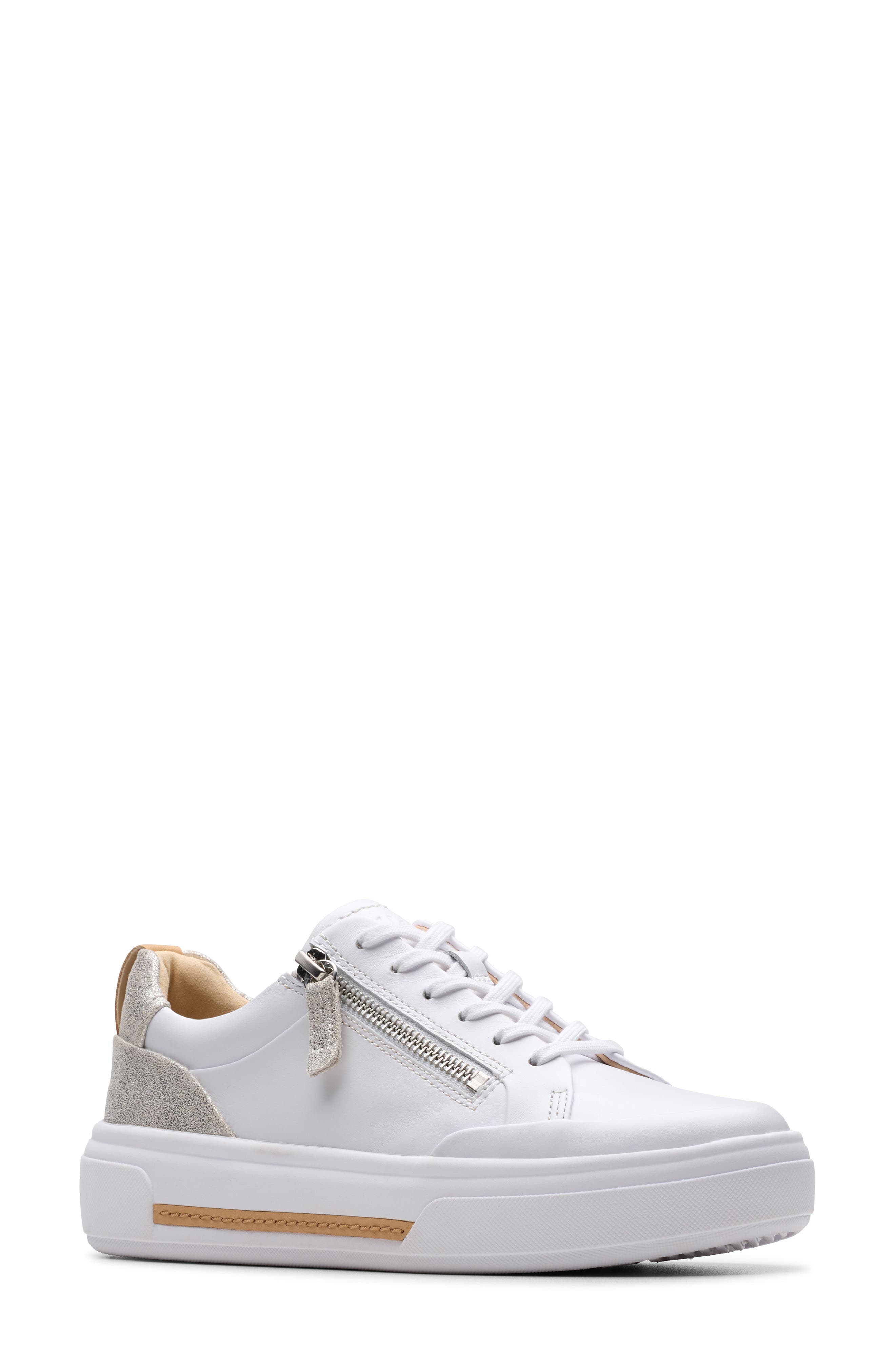 Clarks<sup
®</sup
 Hollyhock Zip Platform Sneaker, Main, color, White/ Silver