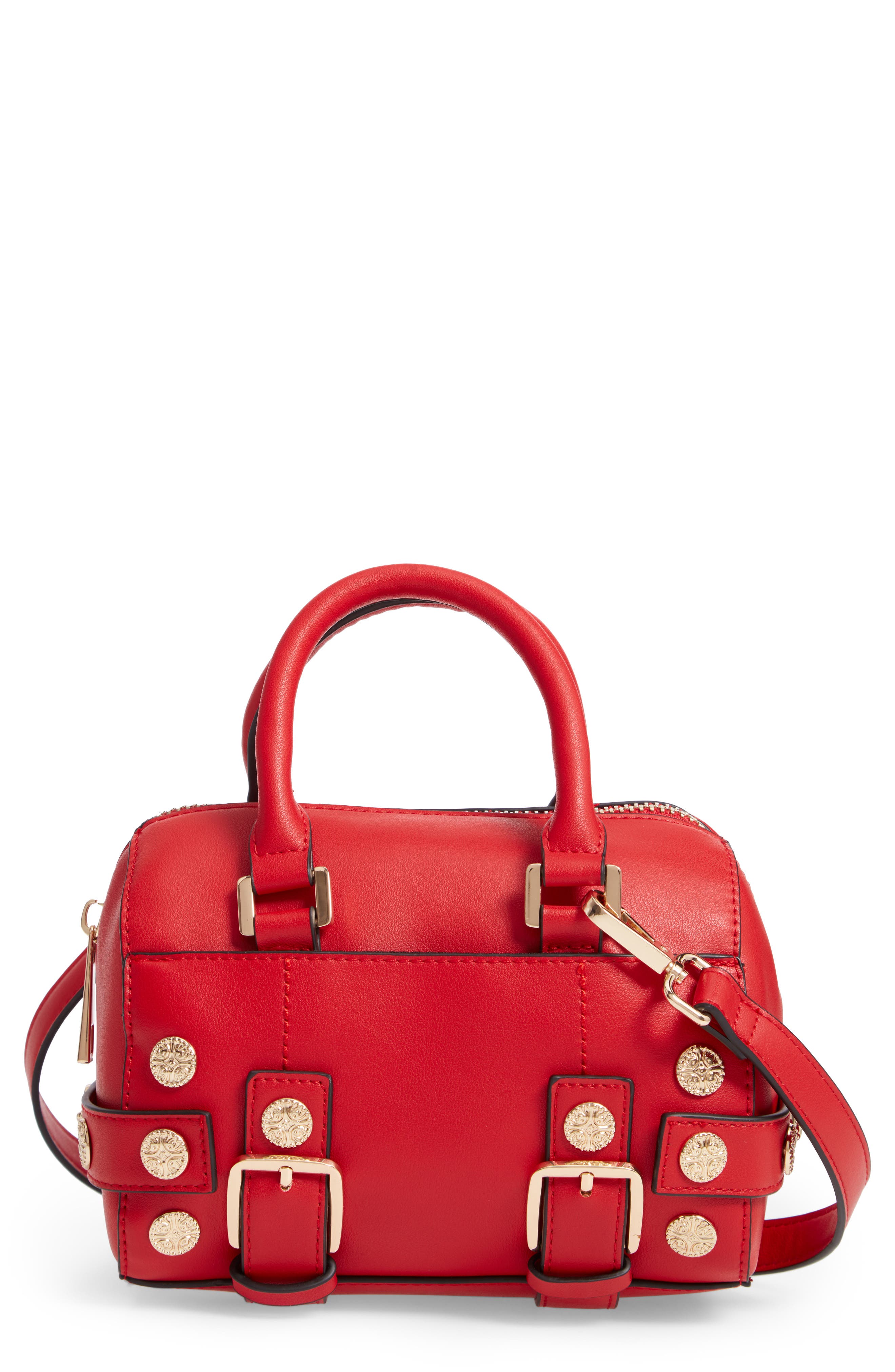 Bianca Studded Faux Leather Bowler Bag, Main, color, RED MULTI