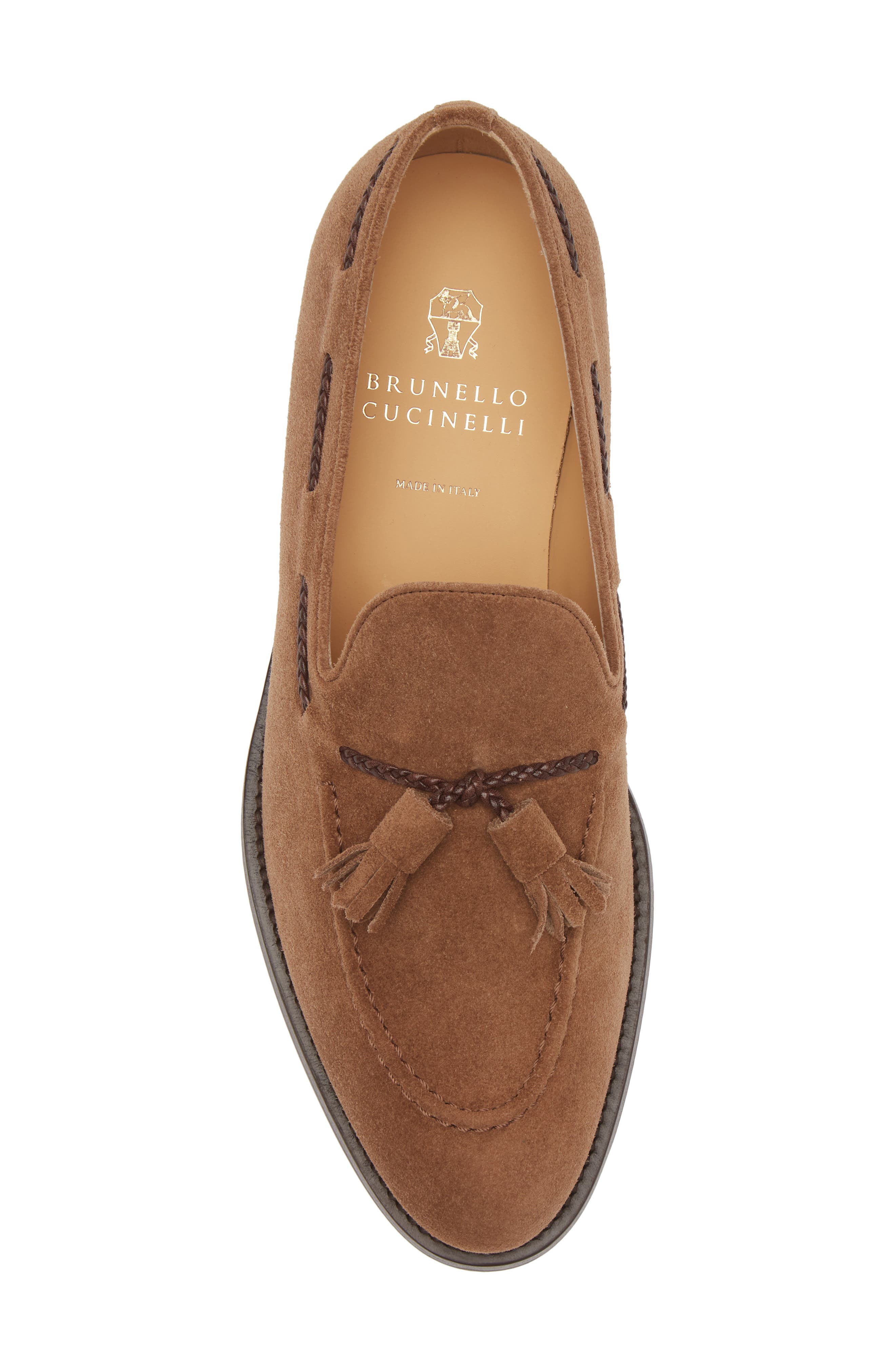 Brunello Cucinelli Tassel Detail Suede Loafer, Alternate, color, C8831 Castagna
