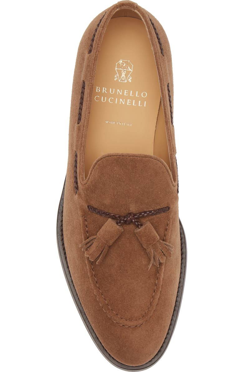 Brunello Cucinelli Tassel Detail Suede Loafer, Alternate, color, C8831 Castagna
