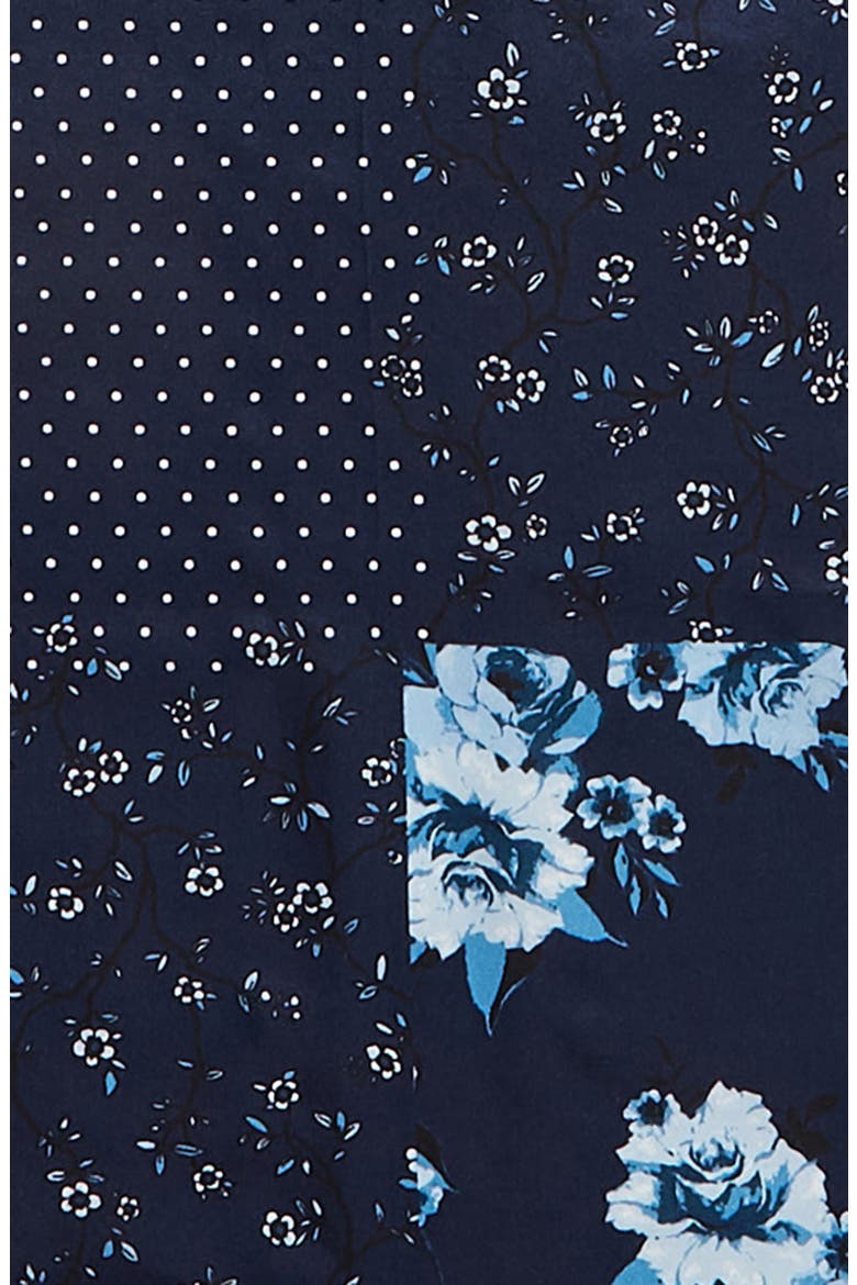 prairie rose patchwork silk square scarf, Alternate, color, VOYAGE BLUE