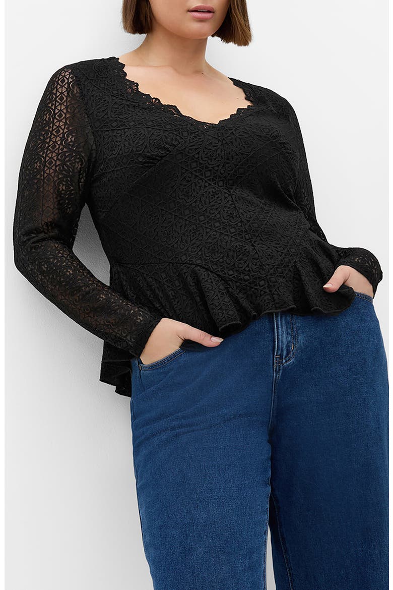 Lola Long Sleeve Lace Shirt, Main, color, BLACK