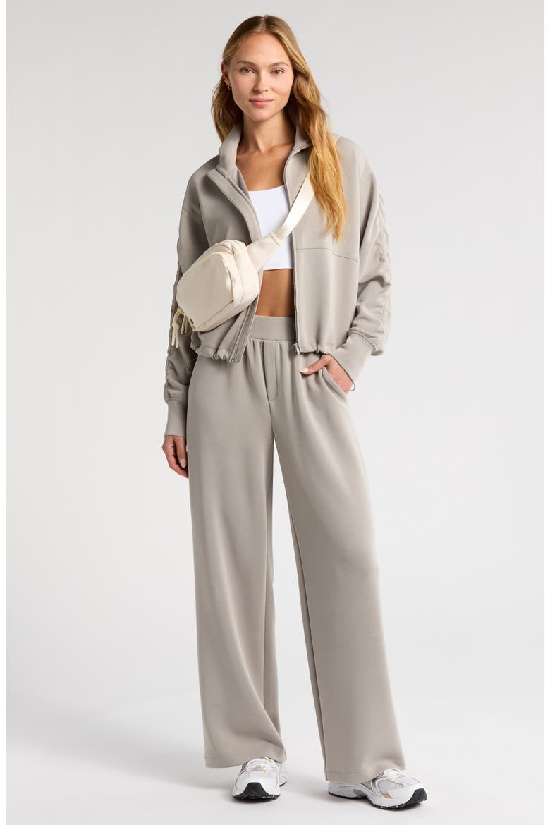 Soft Luxe Ruched Sleeve Zip Jacket, Alternate, color, GREY MOONBEAM