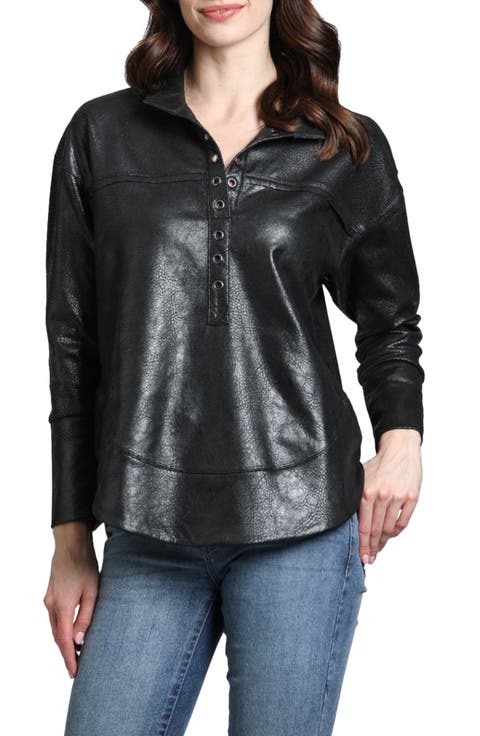 Faux Leather Henley Top