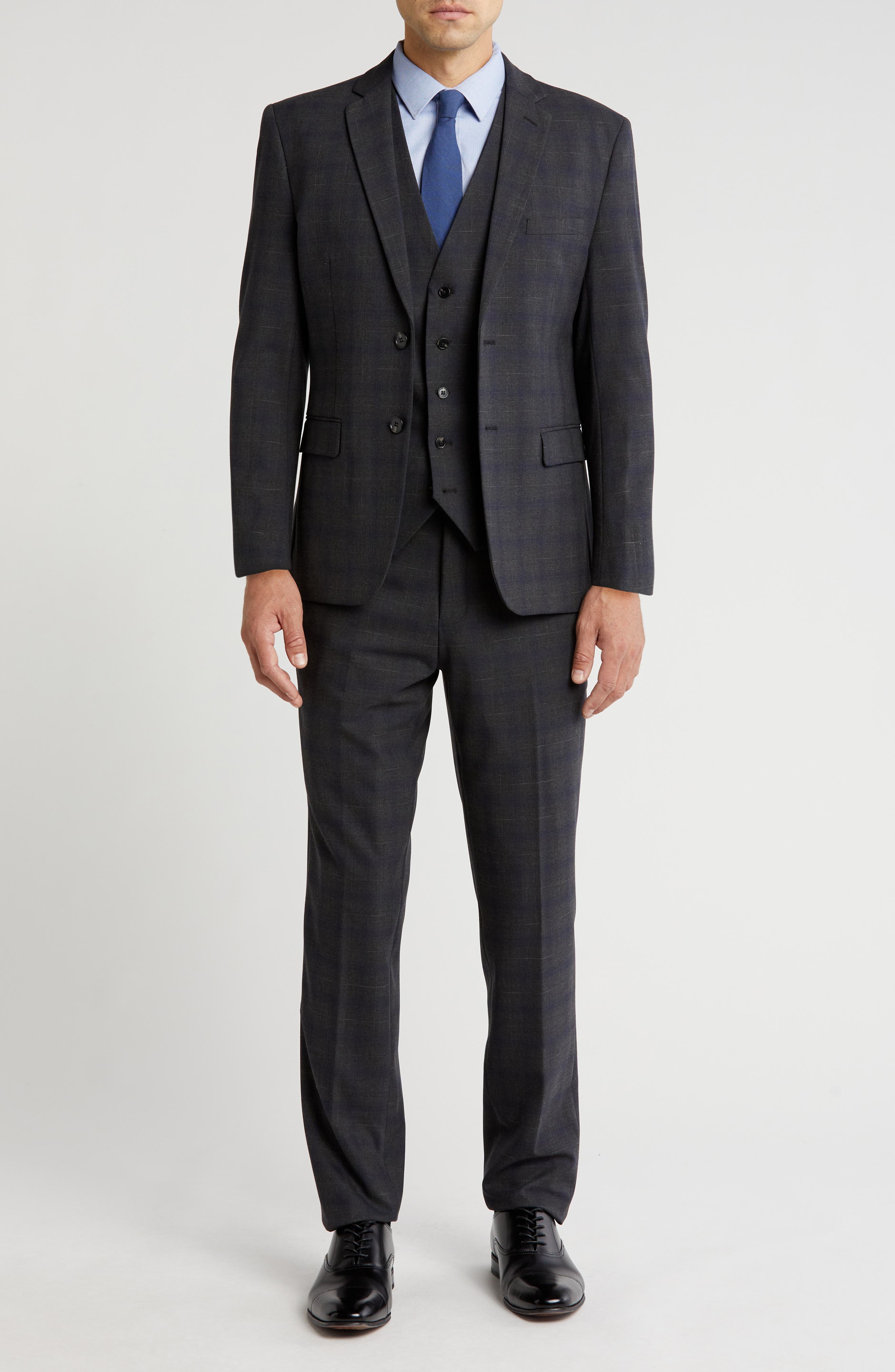 Gino Vitale Slim Fit 3-Piece Dark Olive Check Suit