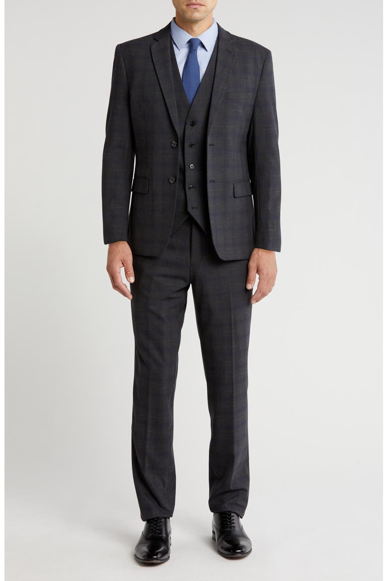 Slim Fit 3-Piece Dark Olive Check Suit, Main, color, DARK OLIVE