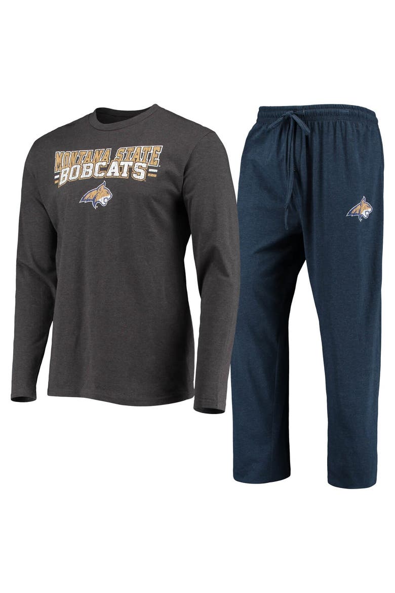 Men's Concepts Sport Navy/Heathered Charcoal Montana State Bobcats Meter Long Sleeve T-Shirt & Pants Sleep Set, Main, color, Navy