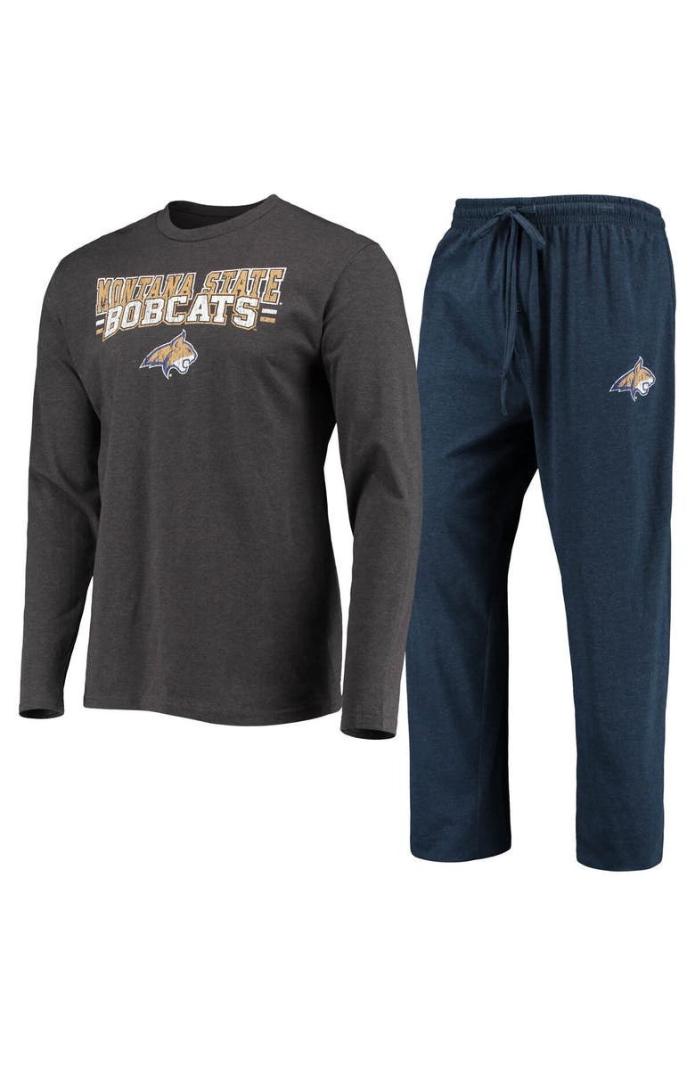 CONCEPTS SPORT Men's Concepts Sport Navy/Heathered Charcoal Montana State Bobcats Meter Long Sleeve T-Shirt & Pants Sleep Set, Main, color, Navy