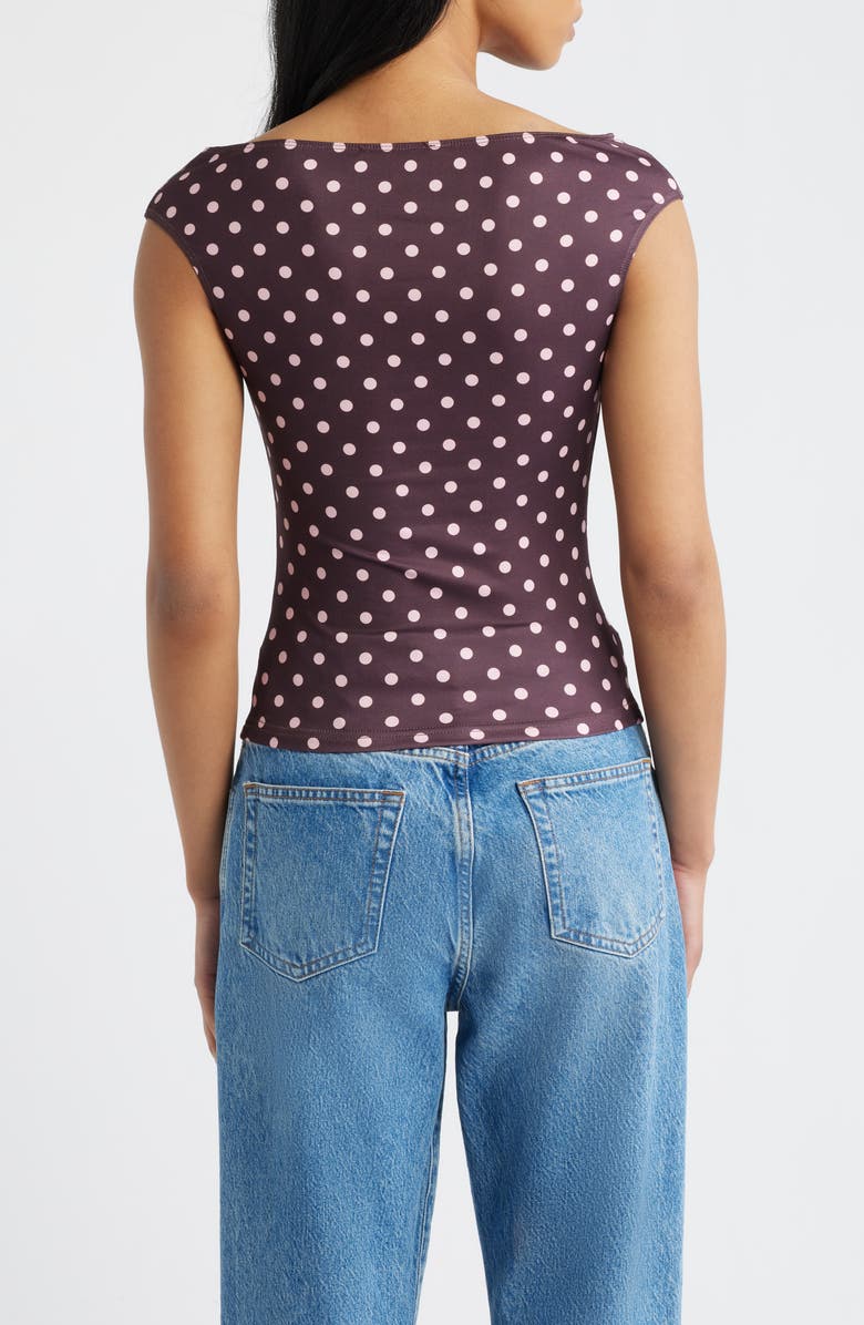 Princess Polly Cheirosa Polka Dot Off the Shoulder Top, Alternate, color, Chocolate / Pink