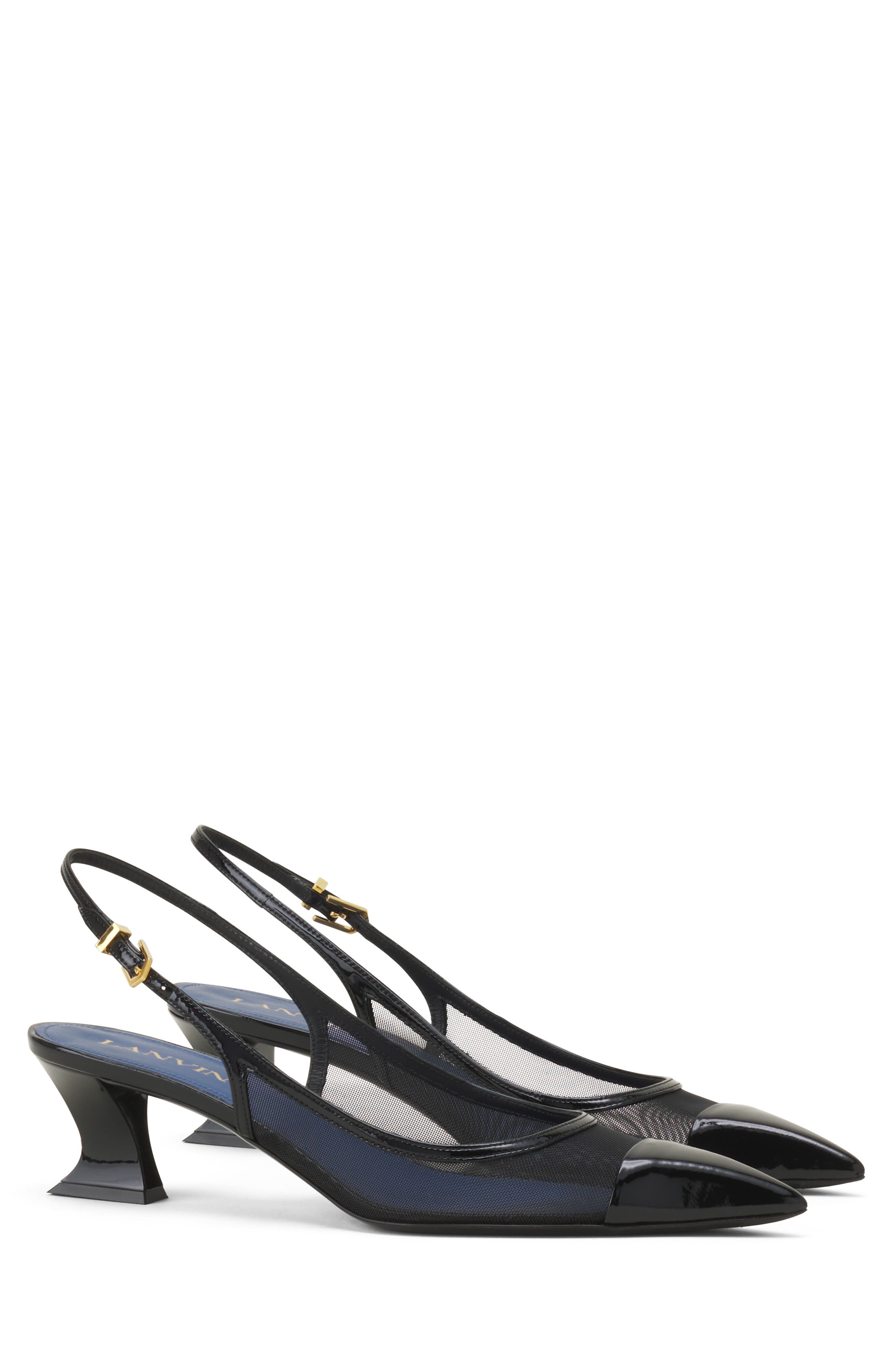 Lanvin Nocturne Slingback In Mesh And Patent Leather, Alternate, color, Black