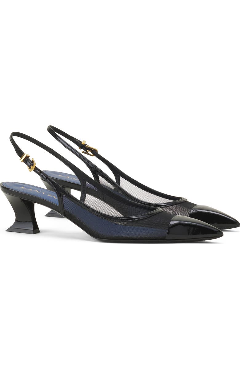 Lanvin Nocturne Slingback In Mesh And Patent Leather, Alternate, color, Black