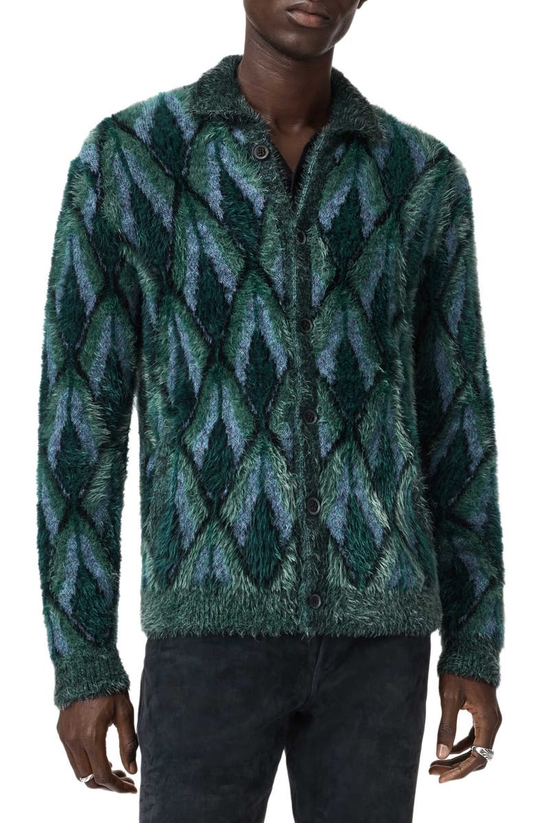 John Varvatos Fardella Abstract Fuzzy Cardigan, Main, color, Peacock Blue