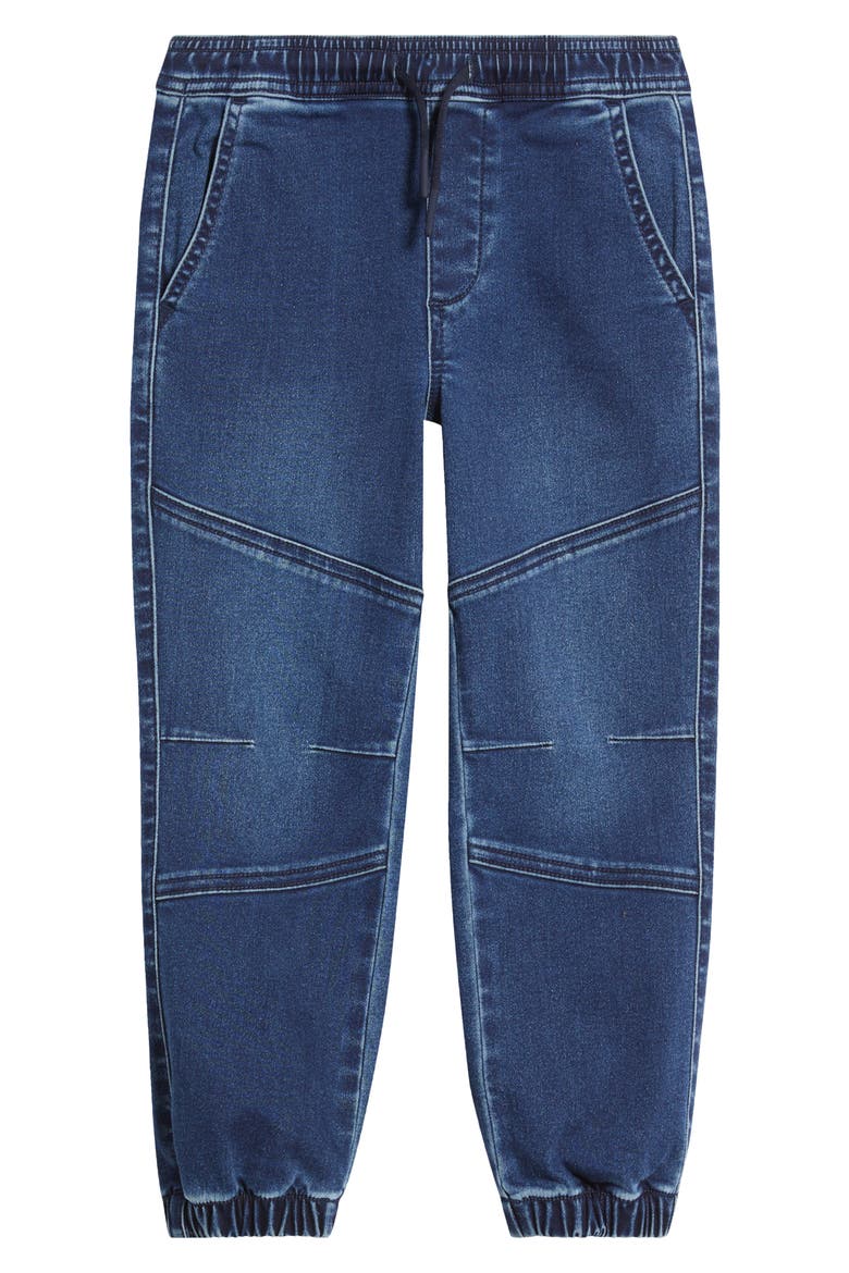 Kids' Knit Denim Joggers, Alternate, color, DEEP INDIGO WASH