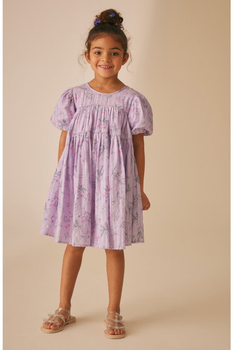 Kids' Croswell Shimmer Stripe Babydoll Dress, Main, color, LILAC FLORAL