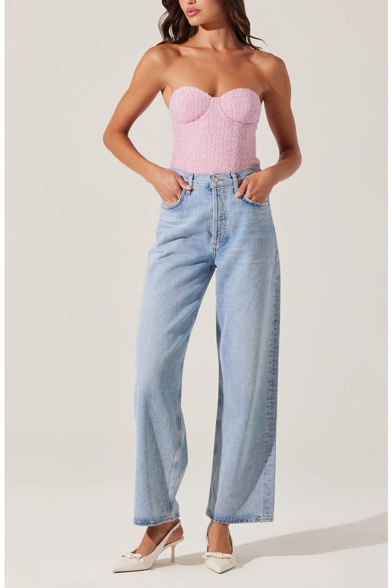 Indie Strapless Tweed Corset Top, Alternate, color, PINK