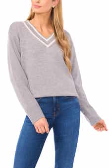 Halogen® Contrast V-Neck Sweater