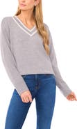Halogen® Contrast V-Neck Sweater