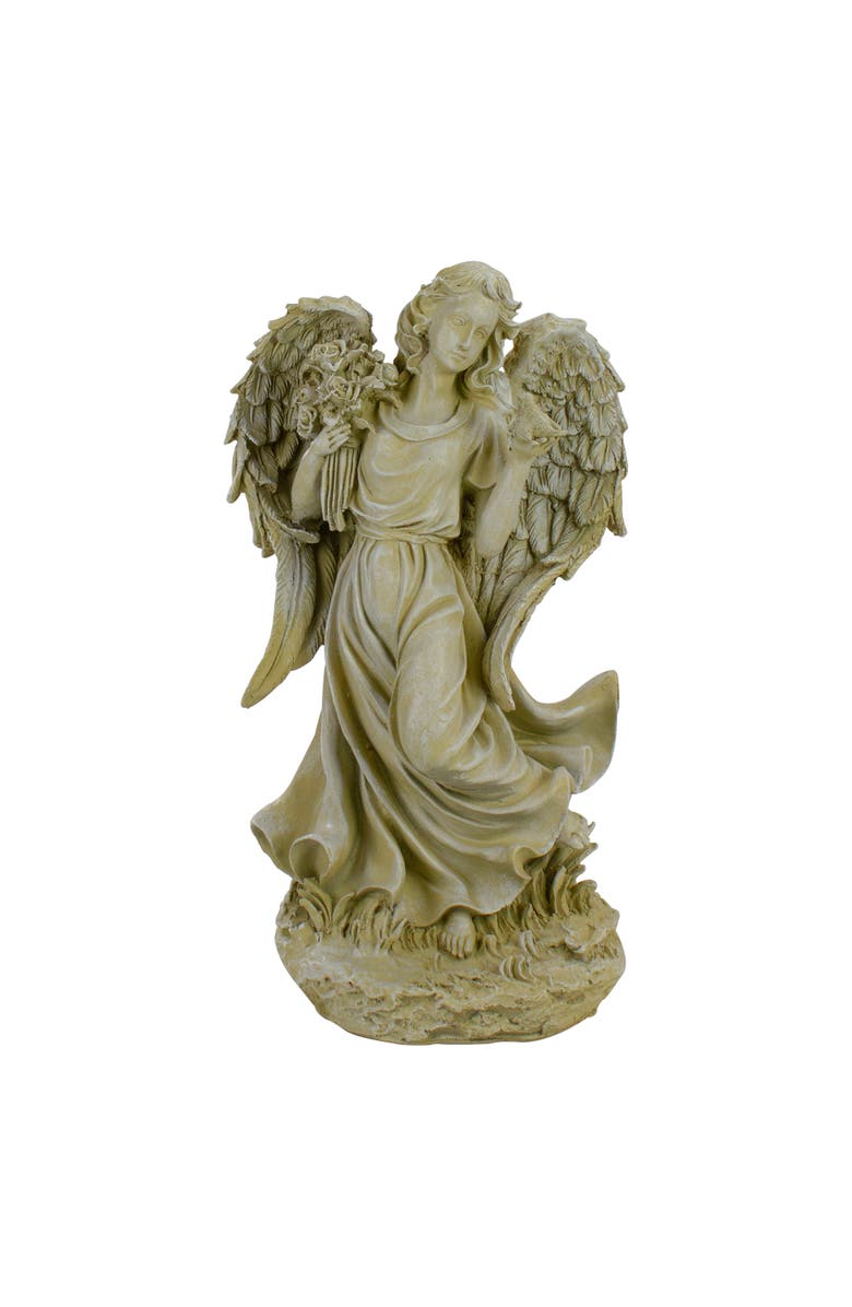 Northlight Angel with Bird and Bouquet Outdoor Garden Statue - 17.5", Main, color, Ivory