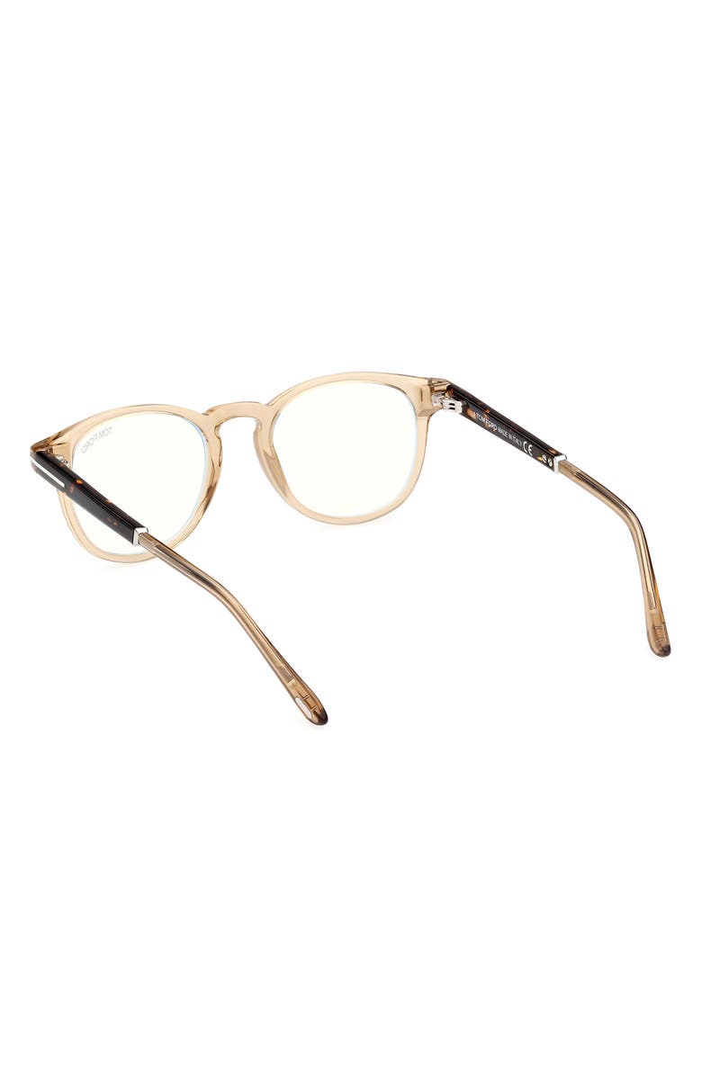 TOM FORD 49mm Round Blue Light Blocking Optical Glasses, Alternate, color, Beige / Palladium / T Logo
