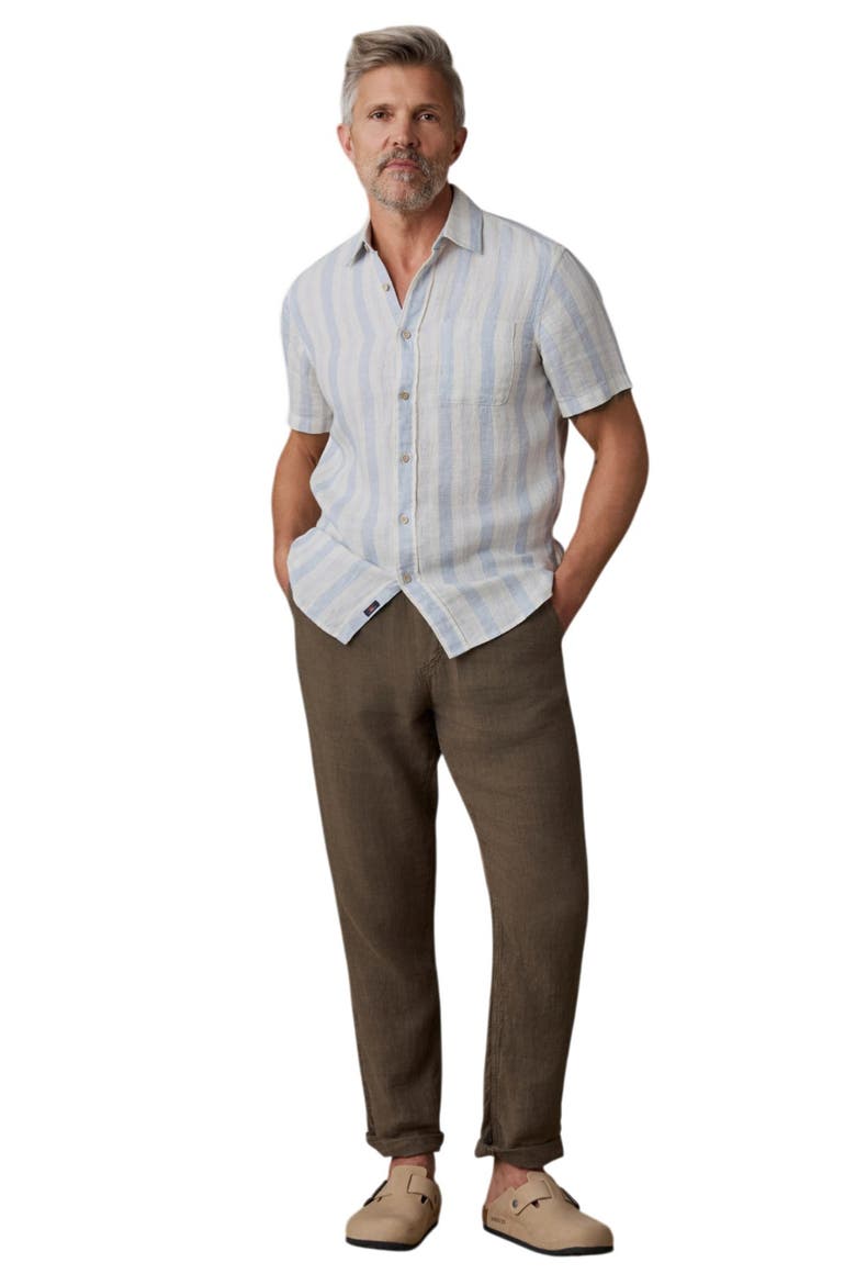 Palma Linen Short Sleeve Button-Up Shirt, Alternate, color, ISLAND BLUE STRIPE