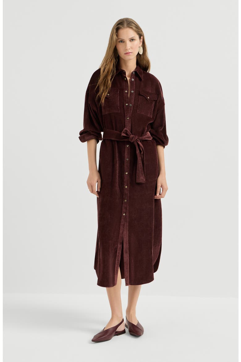 Fluid Corduroy shirt dress, Main, color, Wine