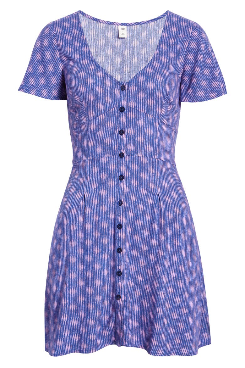 Print Flutter Sleeve Skater Dress, Alternate, color, BLUE- PURPLE NOKO