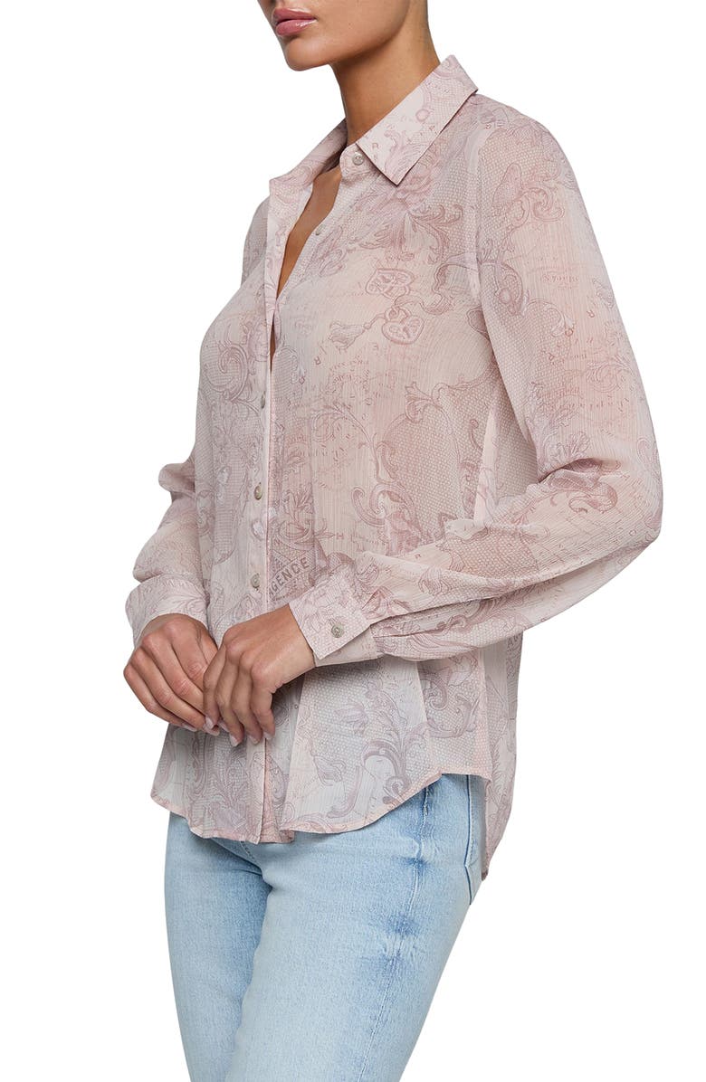 L'AGENCE Laurent Print Button-Up Shirt, Alternate, color, Biscuit Scroll Lace Print