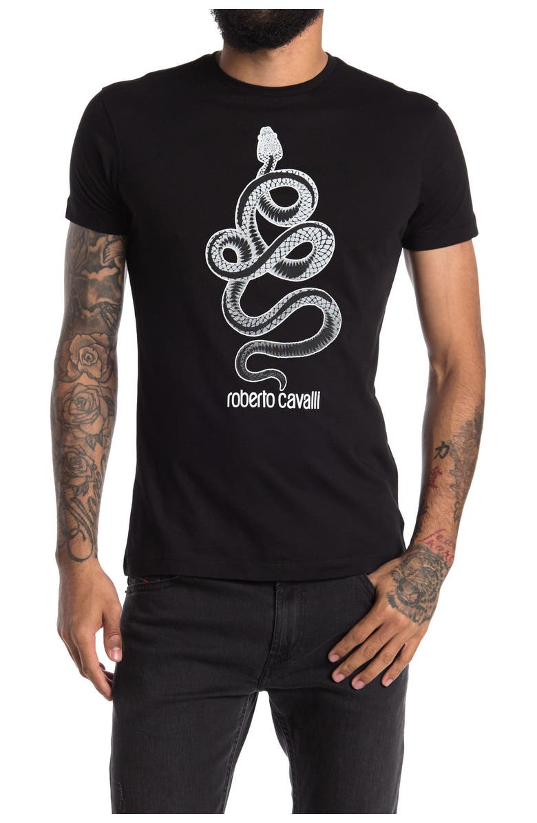 Roberto Cavalli Snake Crew Neck Graphic T-Shirt, Main, color, 