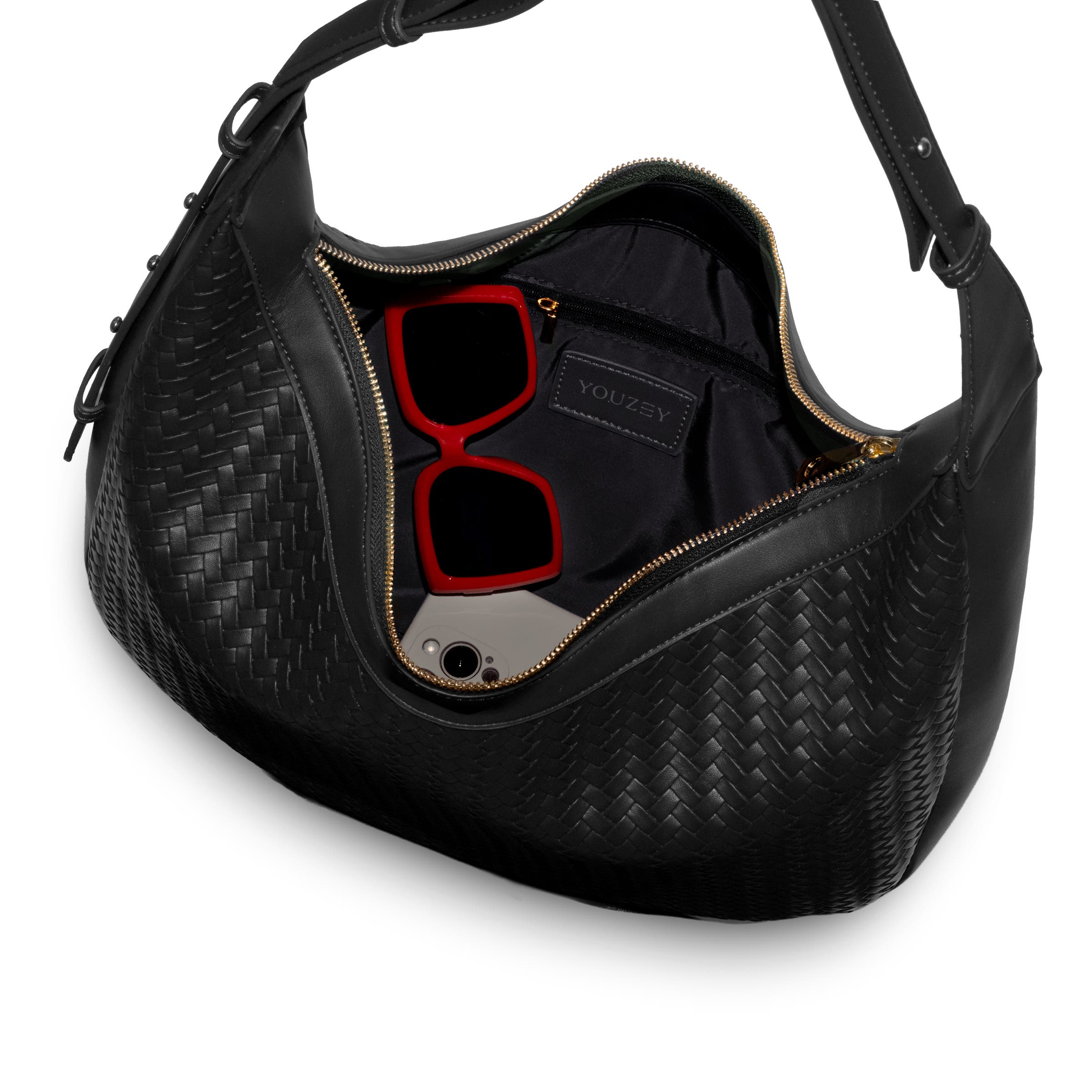 Youzey The Crescent Woven Shoulder Bag, Alternate, color, Black