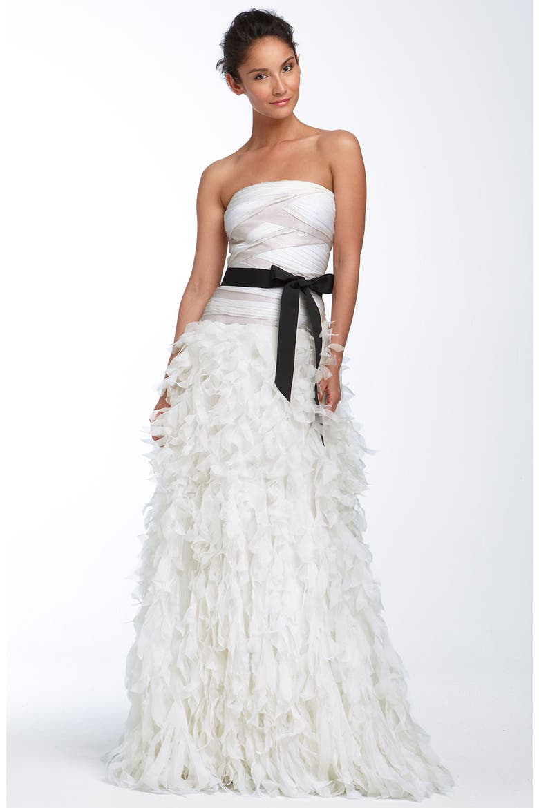 Strapless Silk Organza Gown with Metallic Trim, Main, color, WHITE