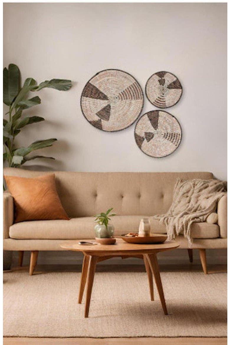 Wall Basket Graphic Print Black and White Set of 3, Alternate, color, Natural