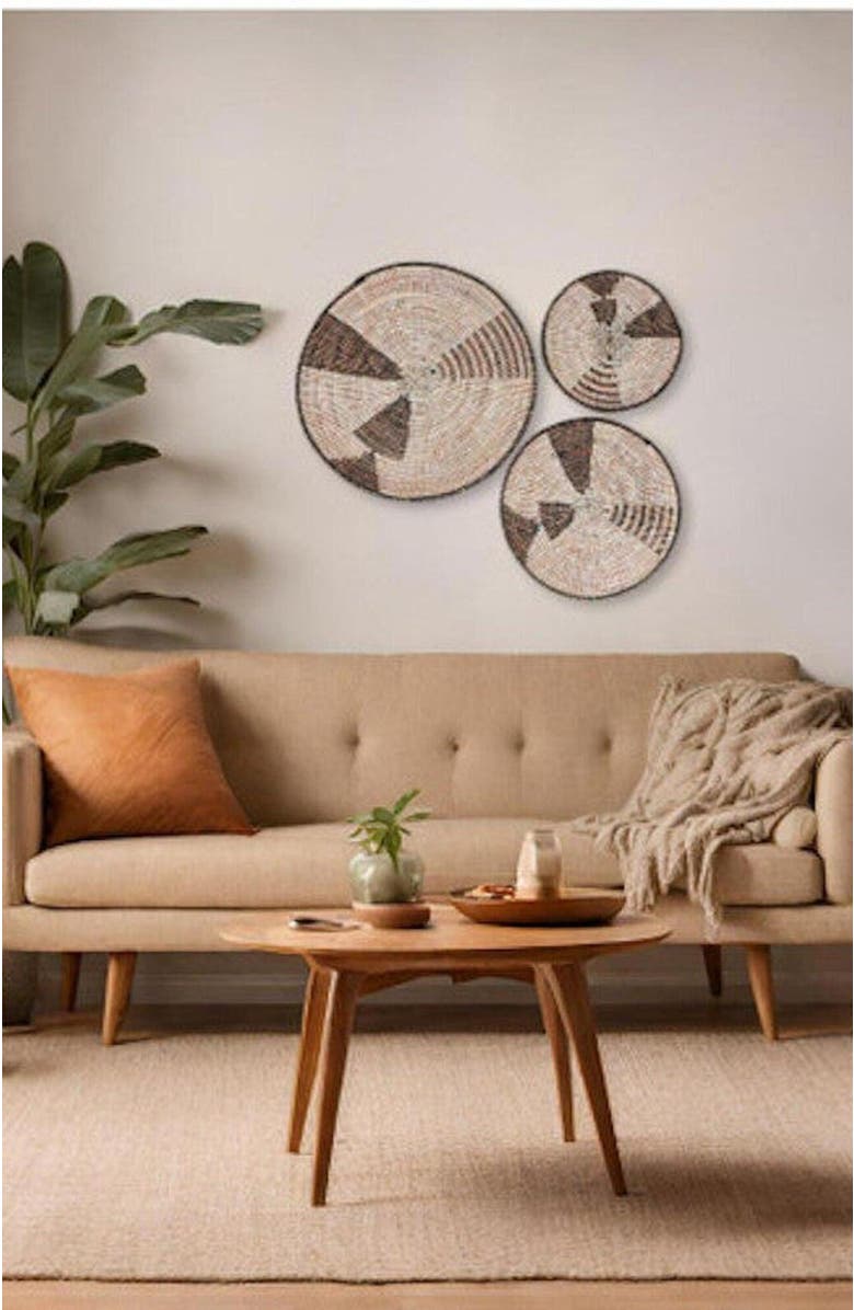 Mbare Wall Basket Graphic Print Black and White Set of 3, Alternate, color, Natural