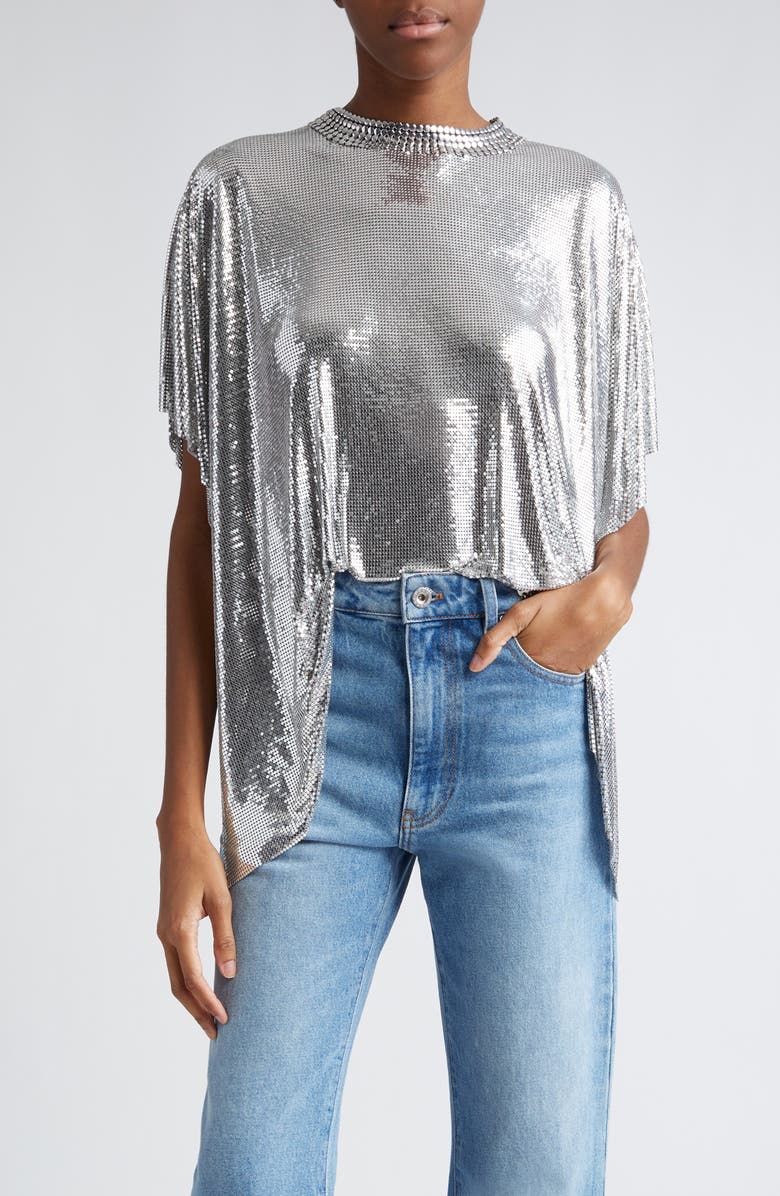 Rabanne Draped Aluminum Mesh Top, Main, color,