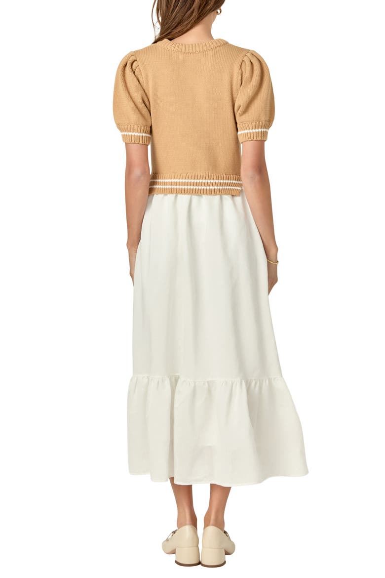 Mixed Media Midi Dress, Alternate, color, TAN/ WHITE
