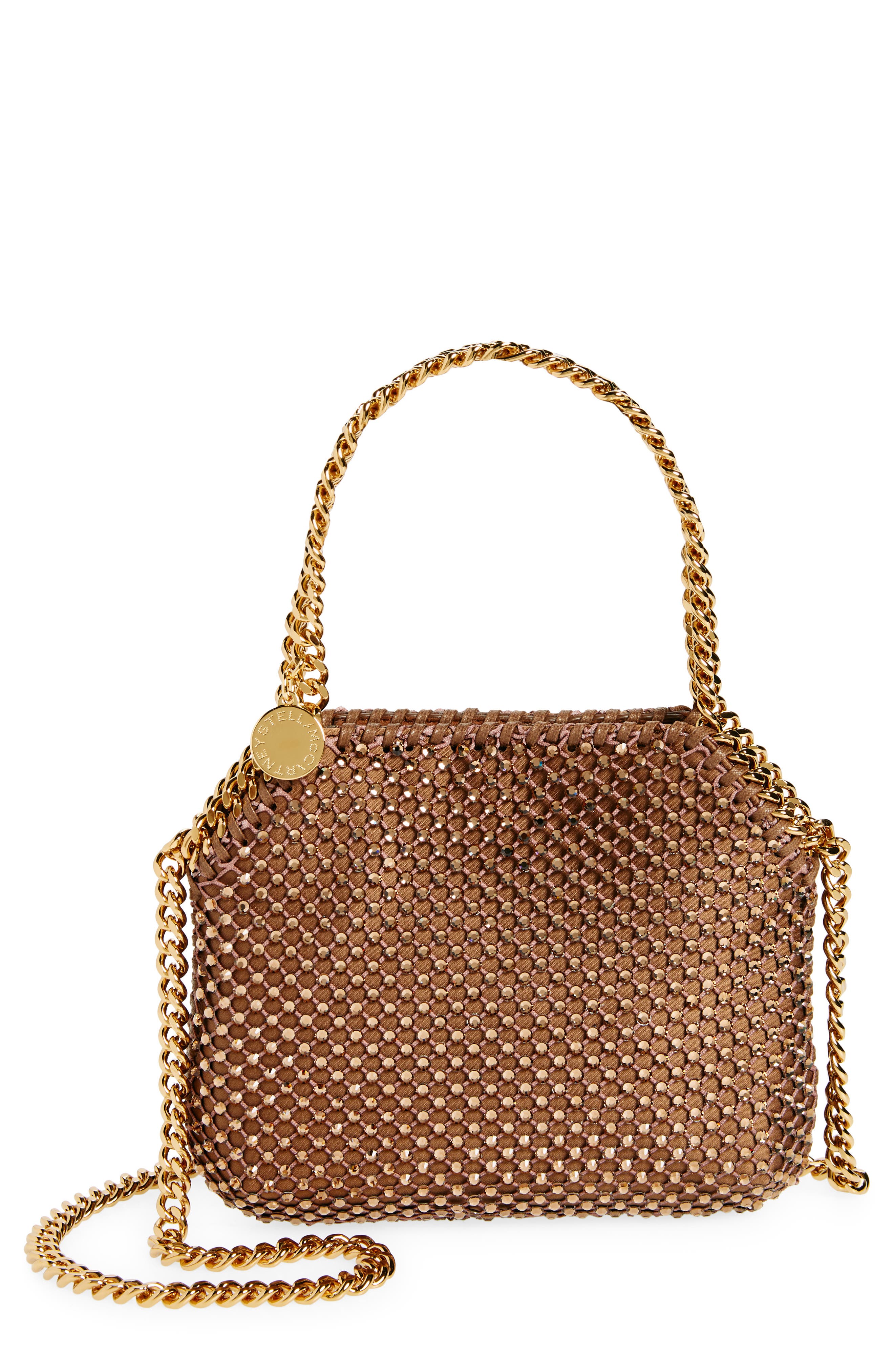 Stella McCartney Mini Falabella Crystal Mesh Crossbody Bag, Main, color, 