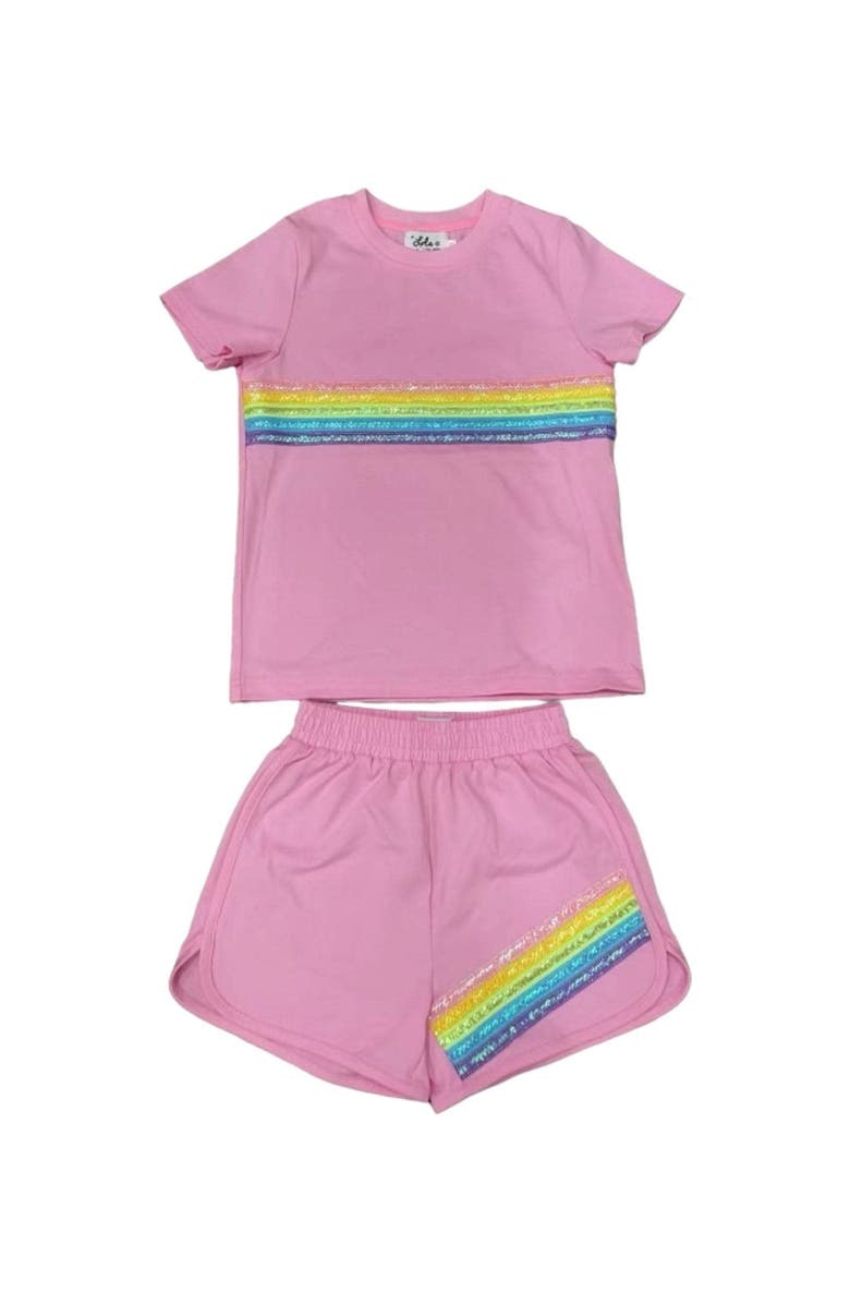 Lola + The Boys Rainbow Sequin Short Set, Main, color, Pink