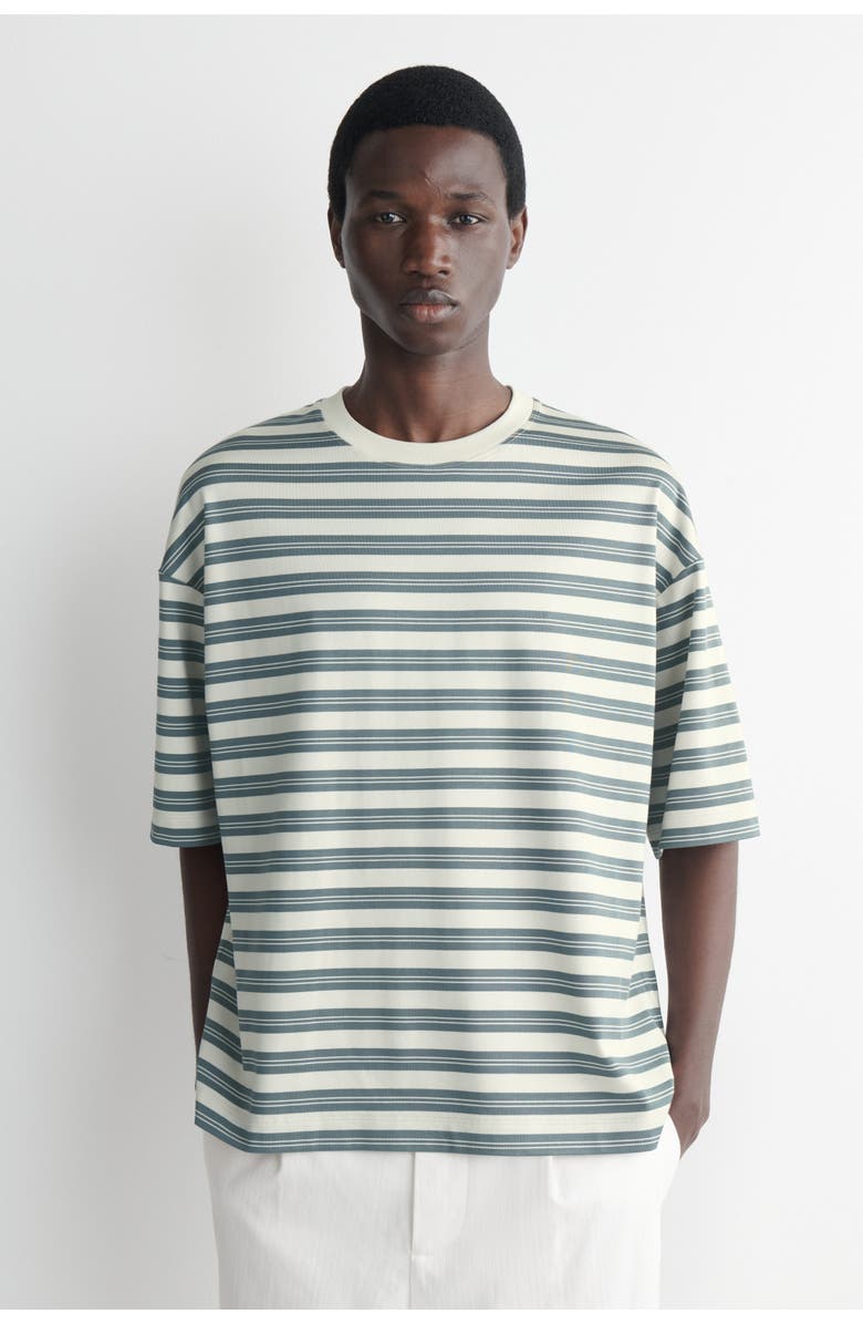 COS Oversized Striped Cotton T-shirt, Main, color, Blue / Off-White / Striped