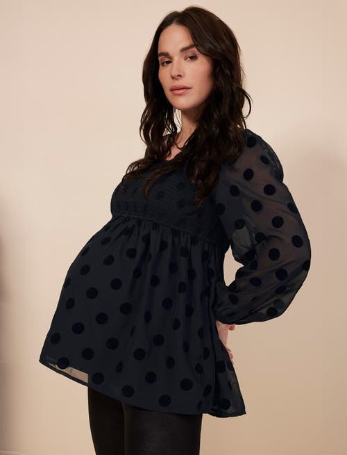 Motherhood Maternity Smocked Square Neck Long Sleeve Babydoll Maternity Top In Black