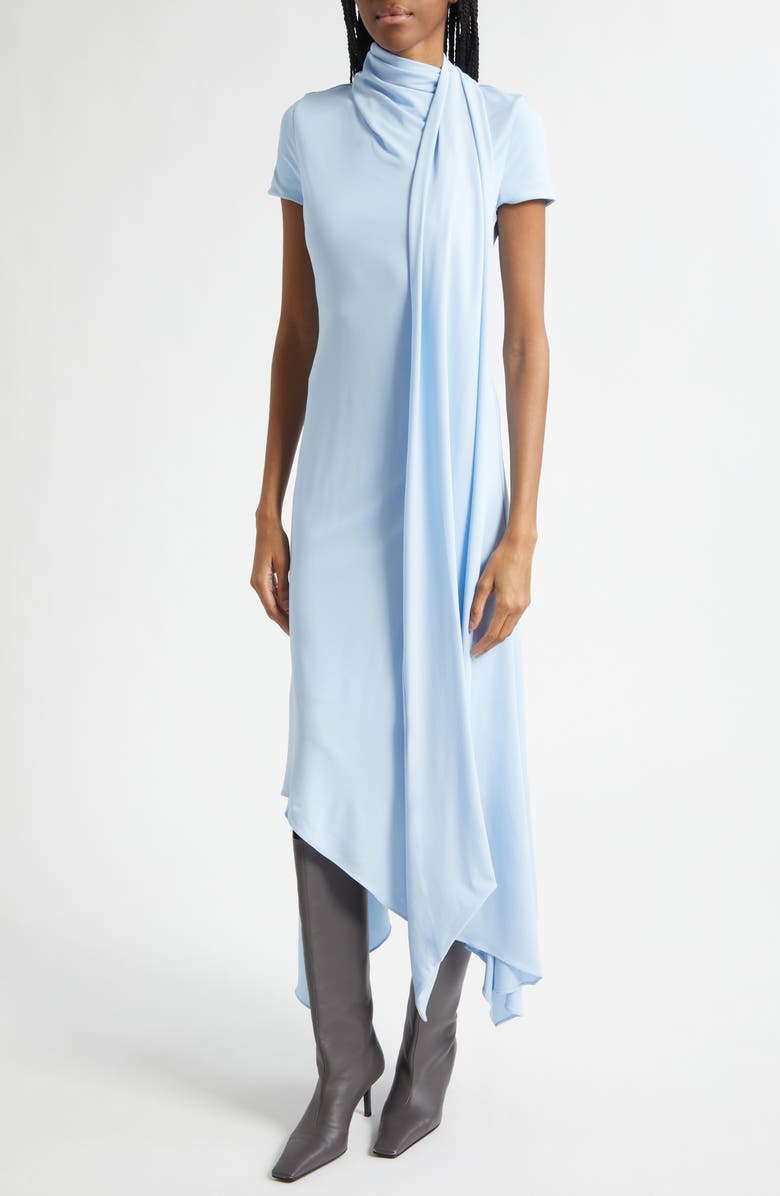 Acne Studios Duny Asymmetric Crepe Midi Dress, Alternate, color, Light Blue