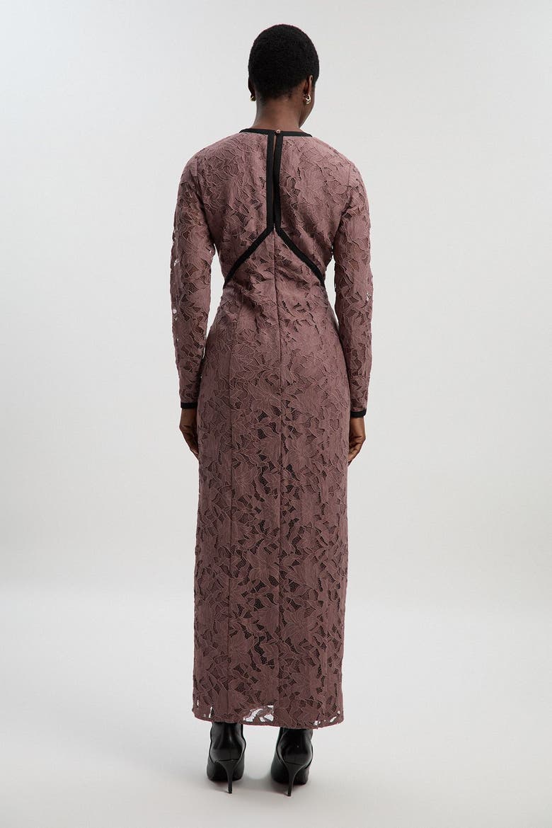 Petite V-Neck Lace Tape Maxi Dress, Alternate, color, Taupe