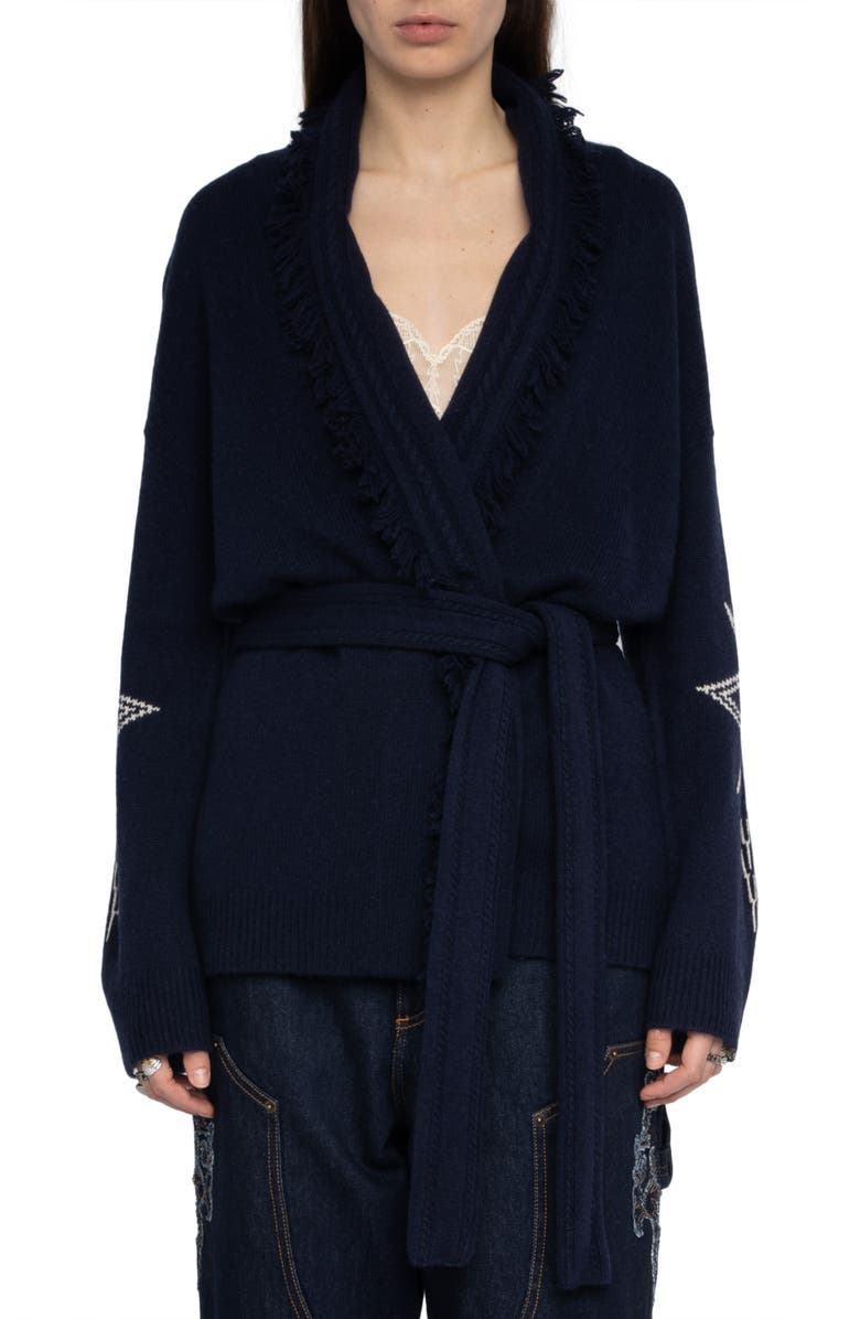 Zadig & Voltaire Rock N Roll Wrap Cardigan, Main, color, Encre