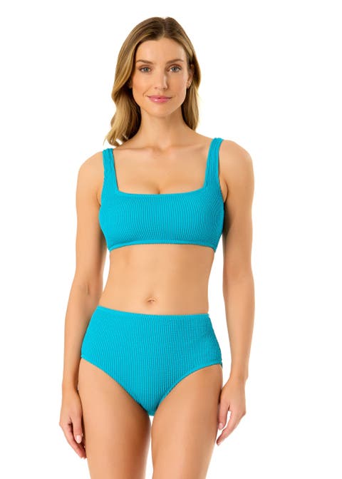 Women's Live In Color Textured Classic Square Neck Bralette Bikini Swim Top