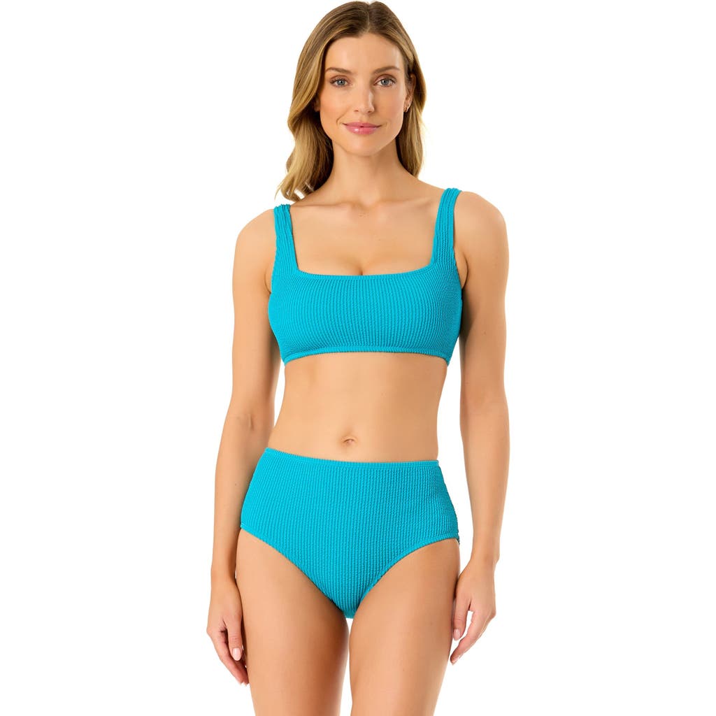ANNE COLE LIVE IN COLOR TEXTURED CLASSIC SQUARE NECK BRALETTE BIKINI SWIM TOP