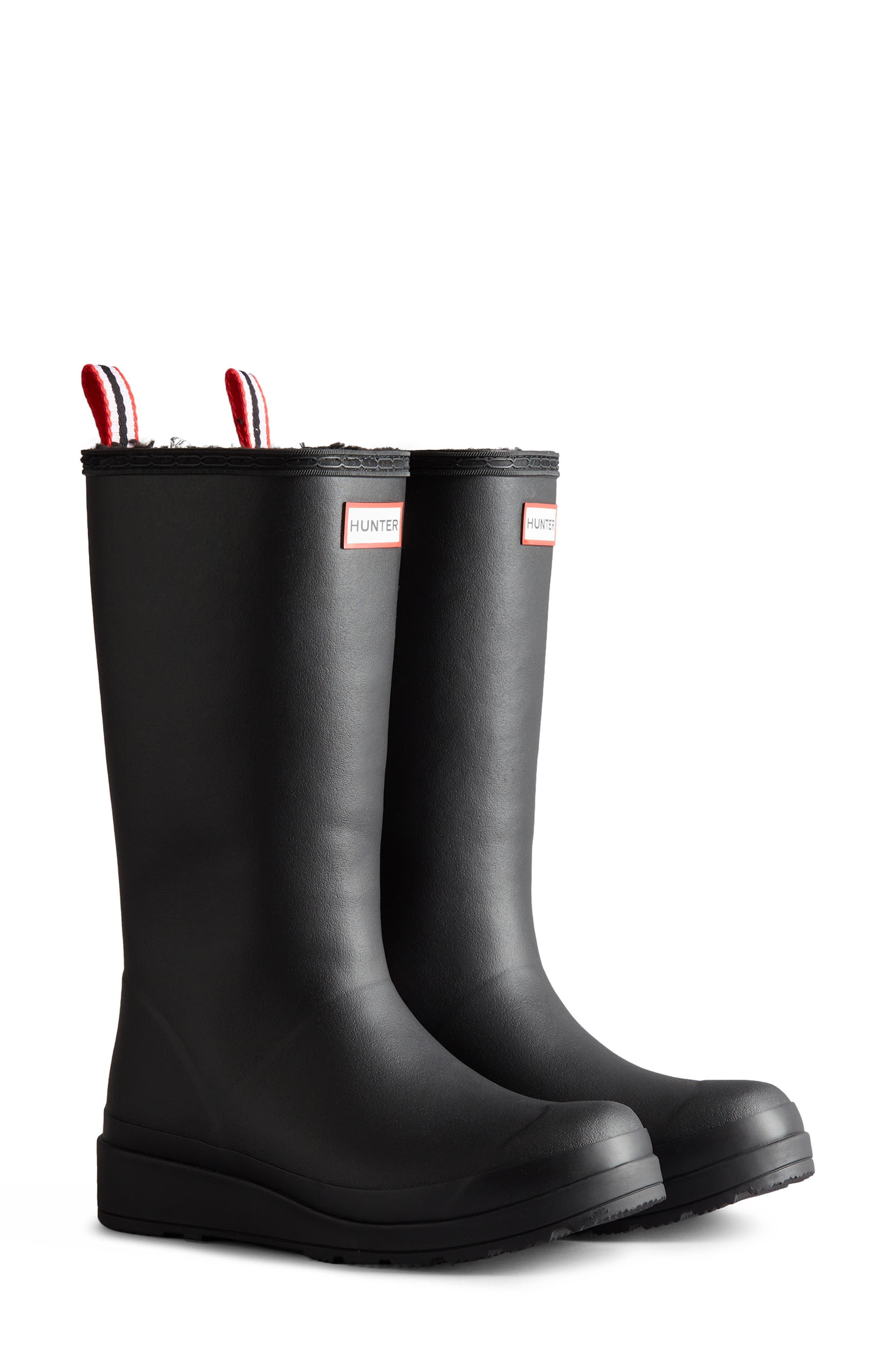 Hunter Play Short Faux Shearling Lined Waterproof Rain Boot, Main, color, 