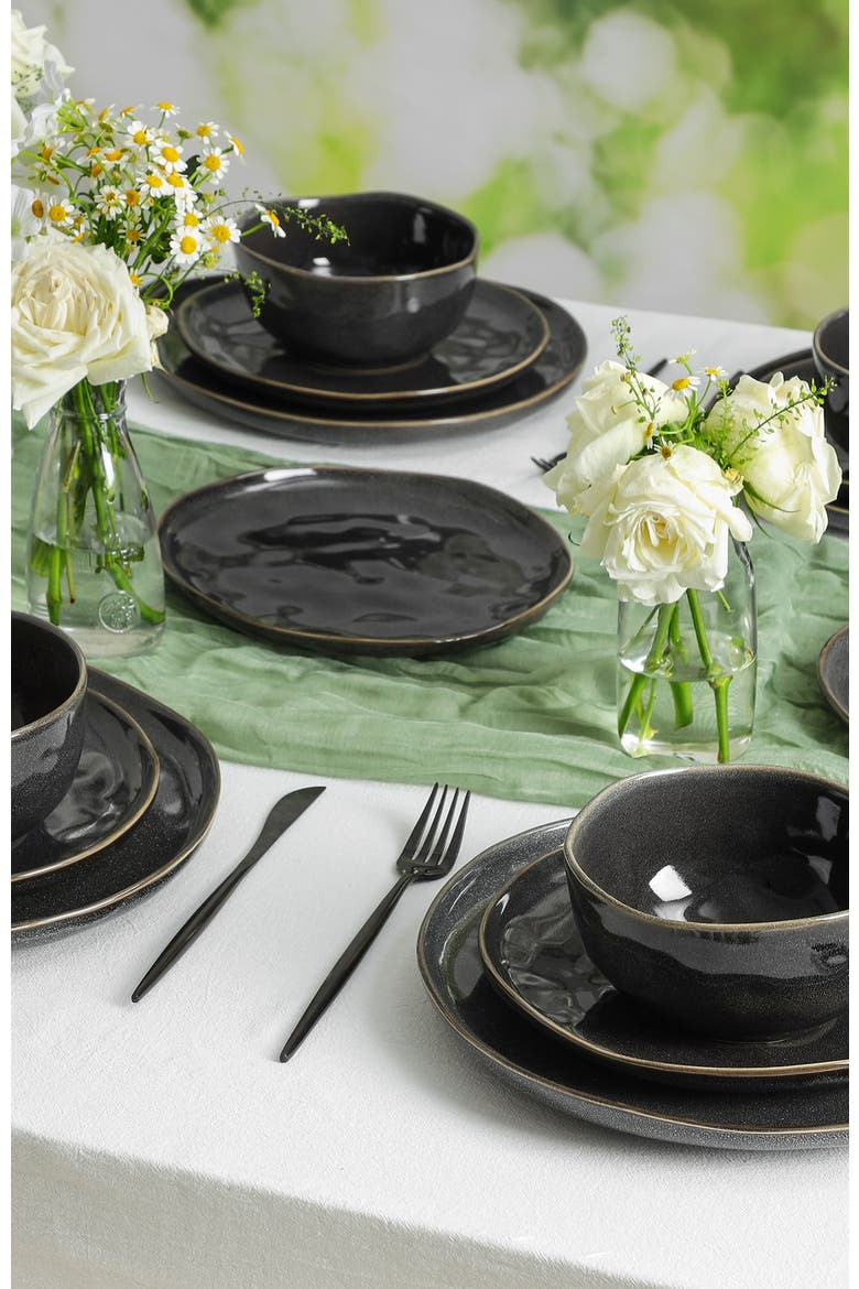 Mirella Stoneware 12-Piece Dinnerware Set, Alternate, color, Charcoal
